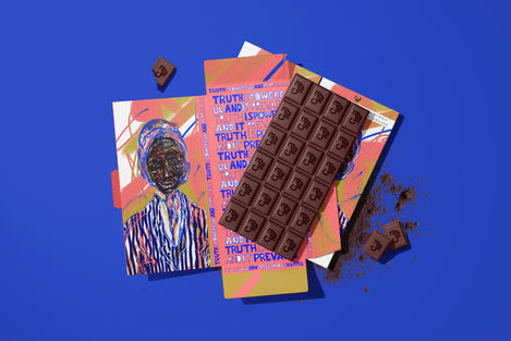 Expressive Illustration für eine Schokoladen Verpackung. Zu sehen ist ein illustriertes Porträt von Sojourner