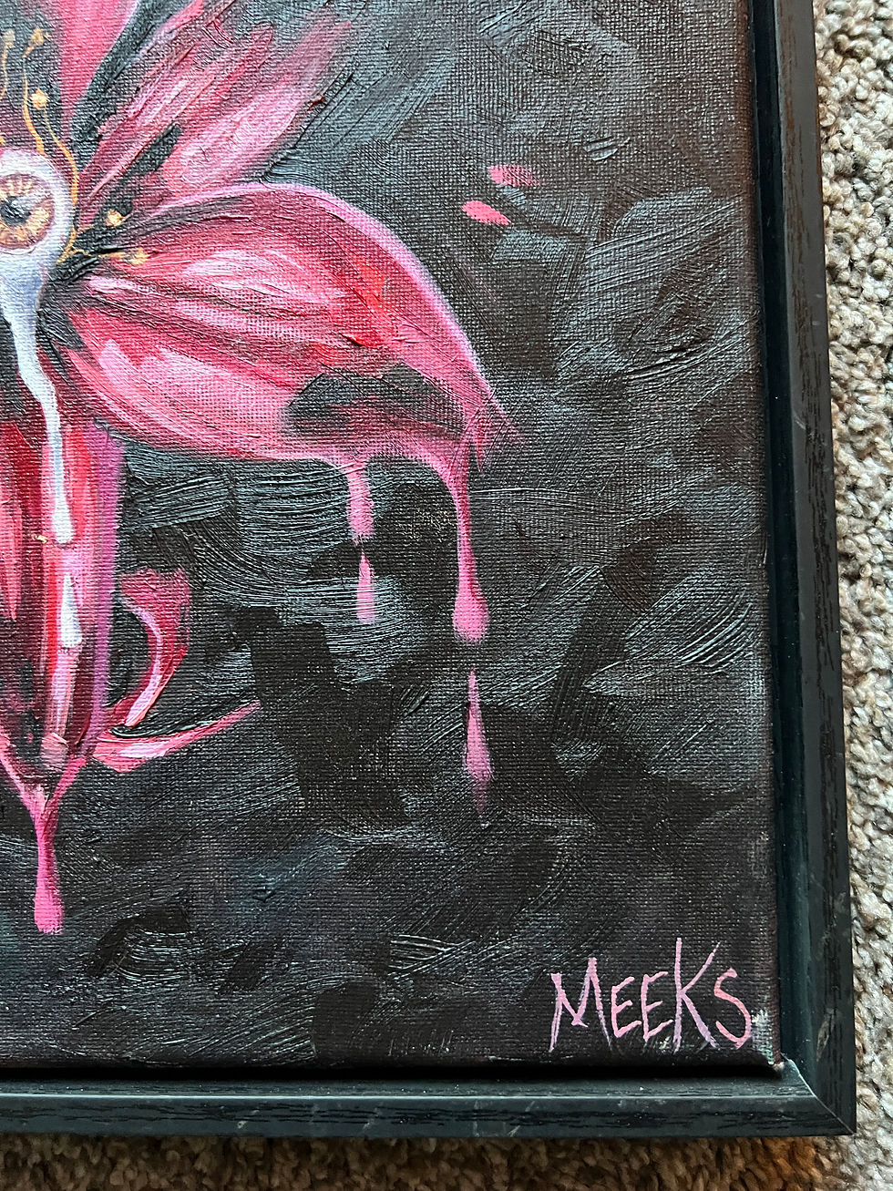 Thumbnail: Original oil painting of a bleeding eye, signed MEEKS