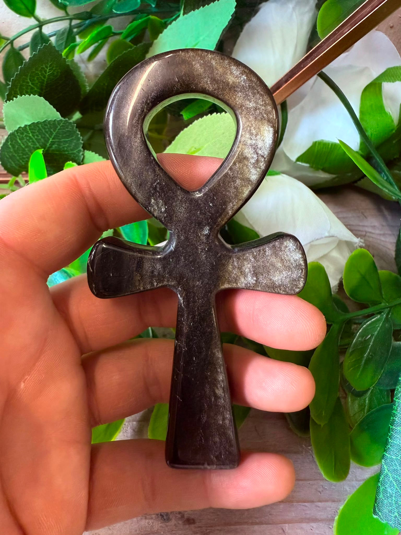 Golden Sheen Obsidian Ankh
