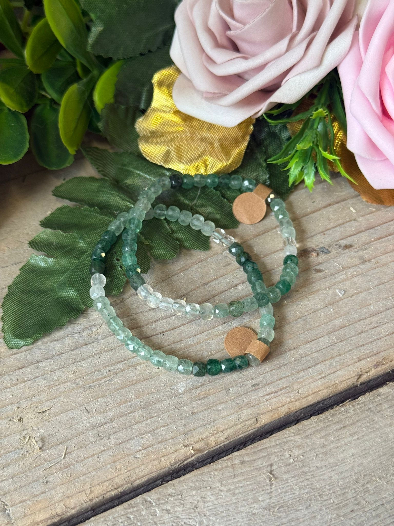 Green Strawberry Quartz Faceted Bracelet