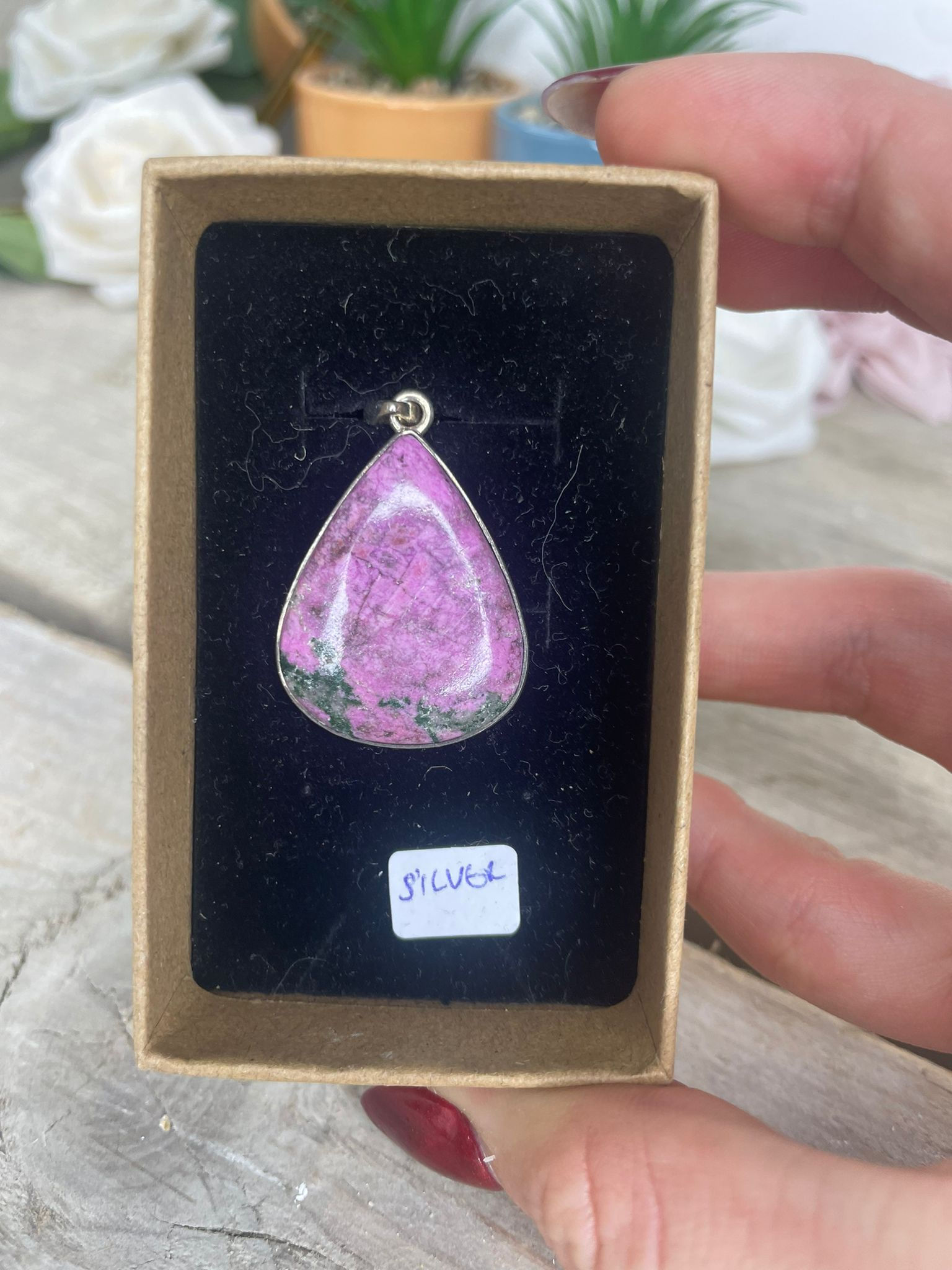 Cobalt Calcite Silver Pendant