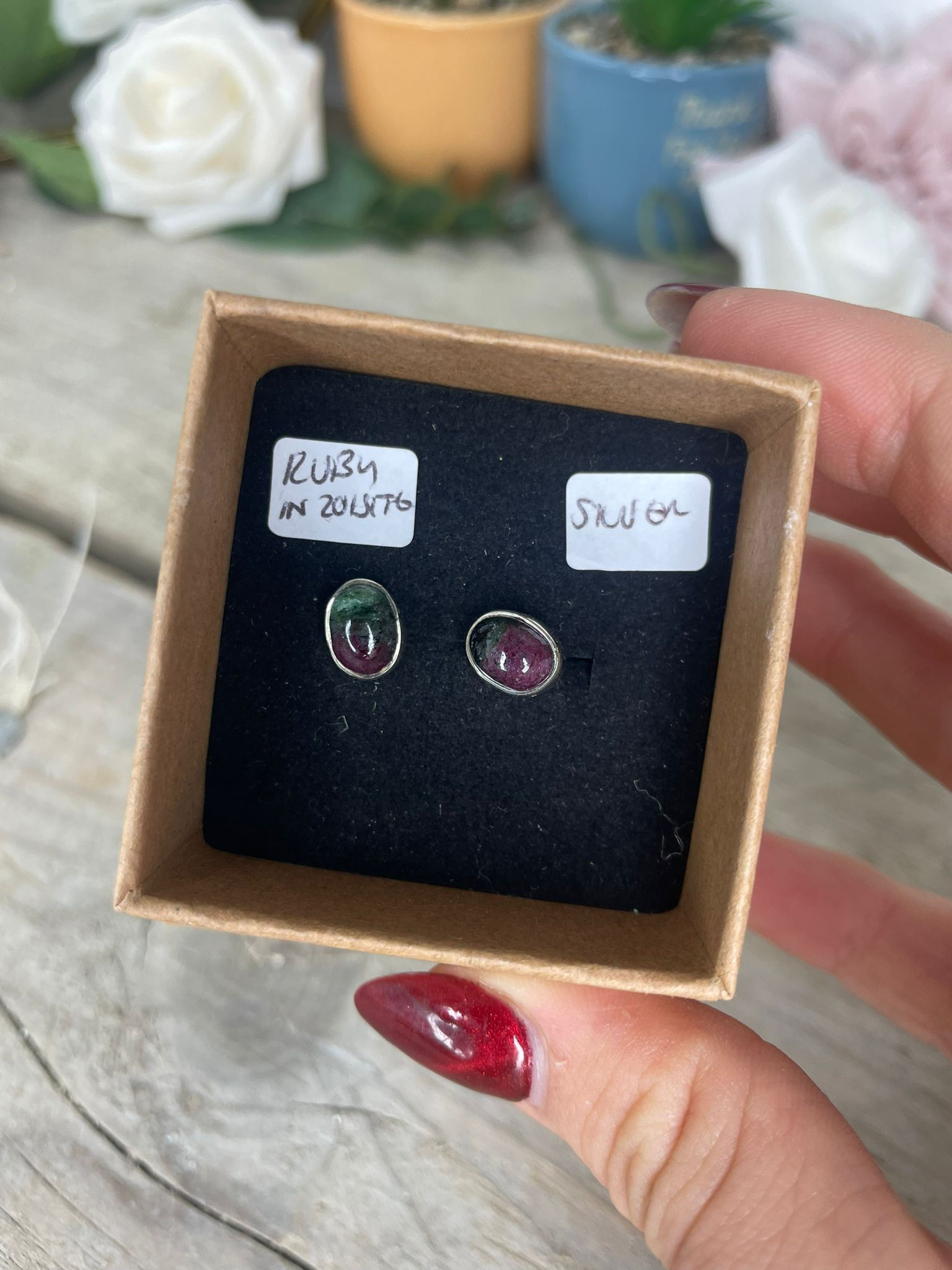 Ruby in Zoisite Silver Earrings