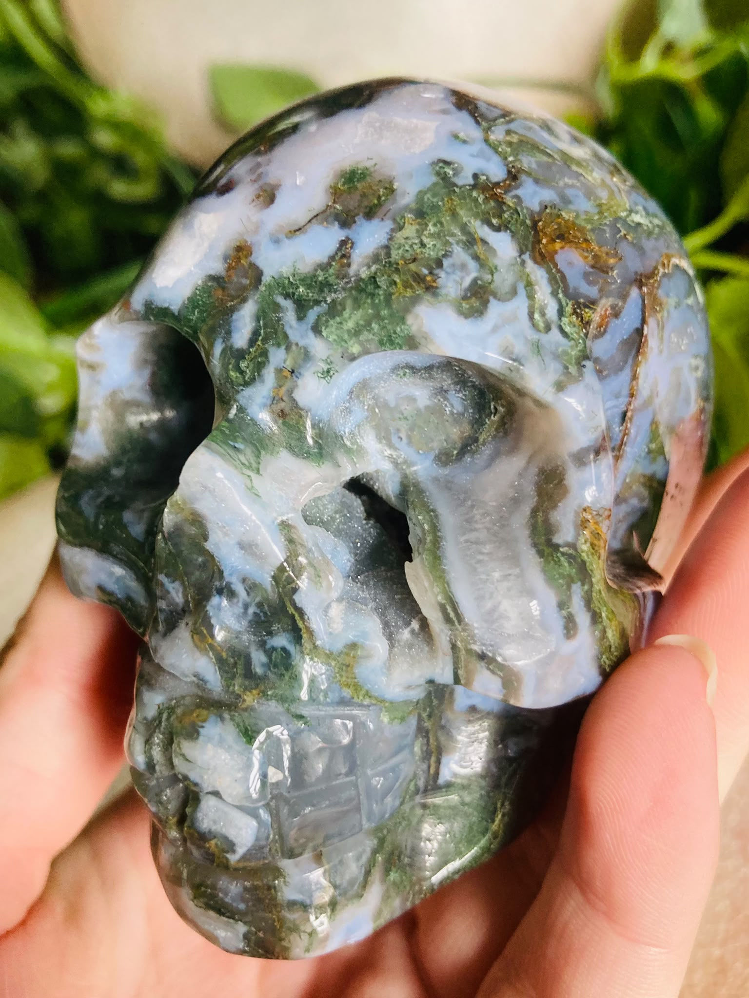 Moss Agate Skull