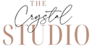 The Crystal Studio logo featuring elegant rose-gold typography on a black background, with ‘Crystal’ in flowing script layer