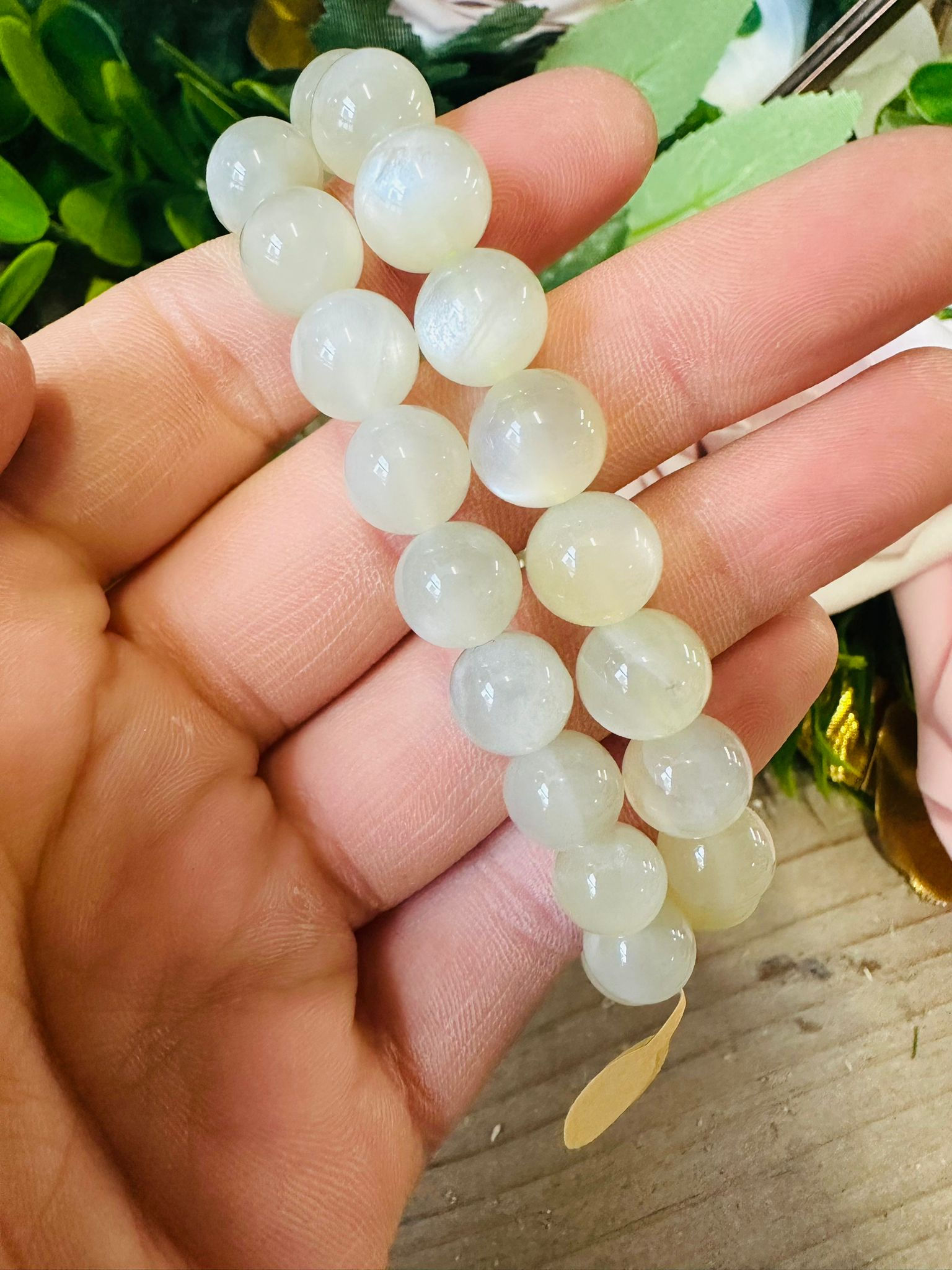 Green Moonstone Large Bead Bracelet