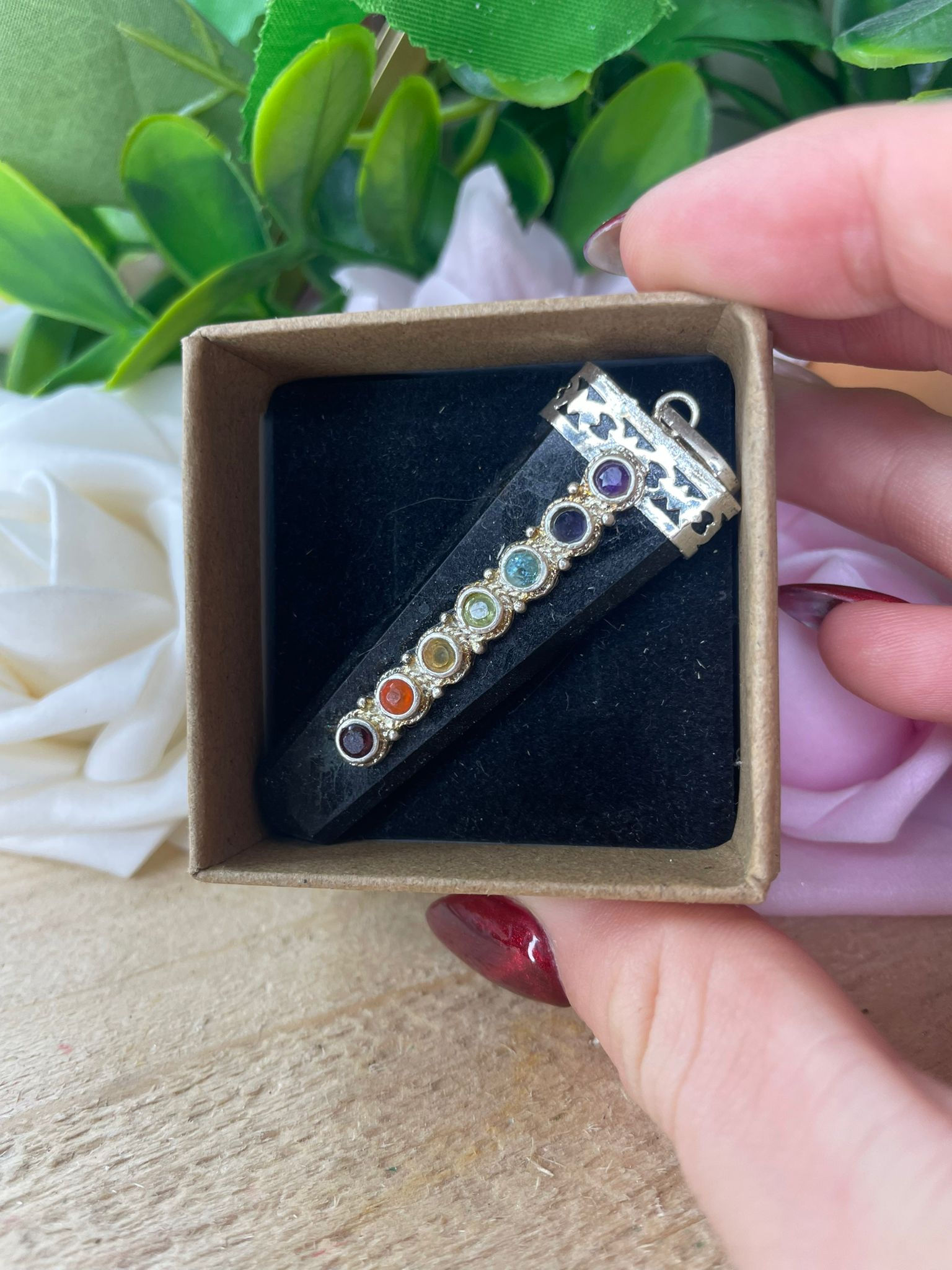 Black Tourmaline with Chakra Pendant