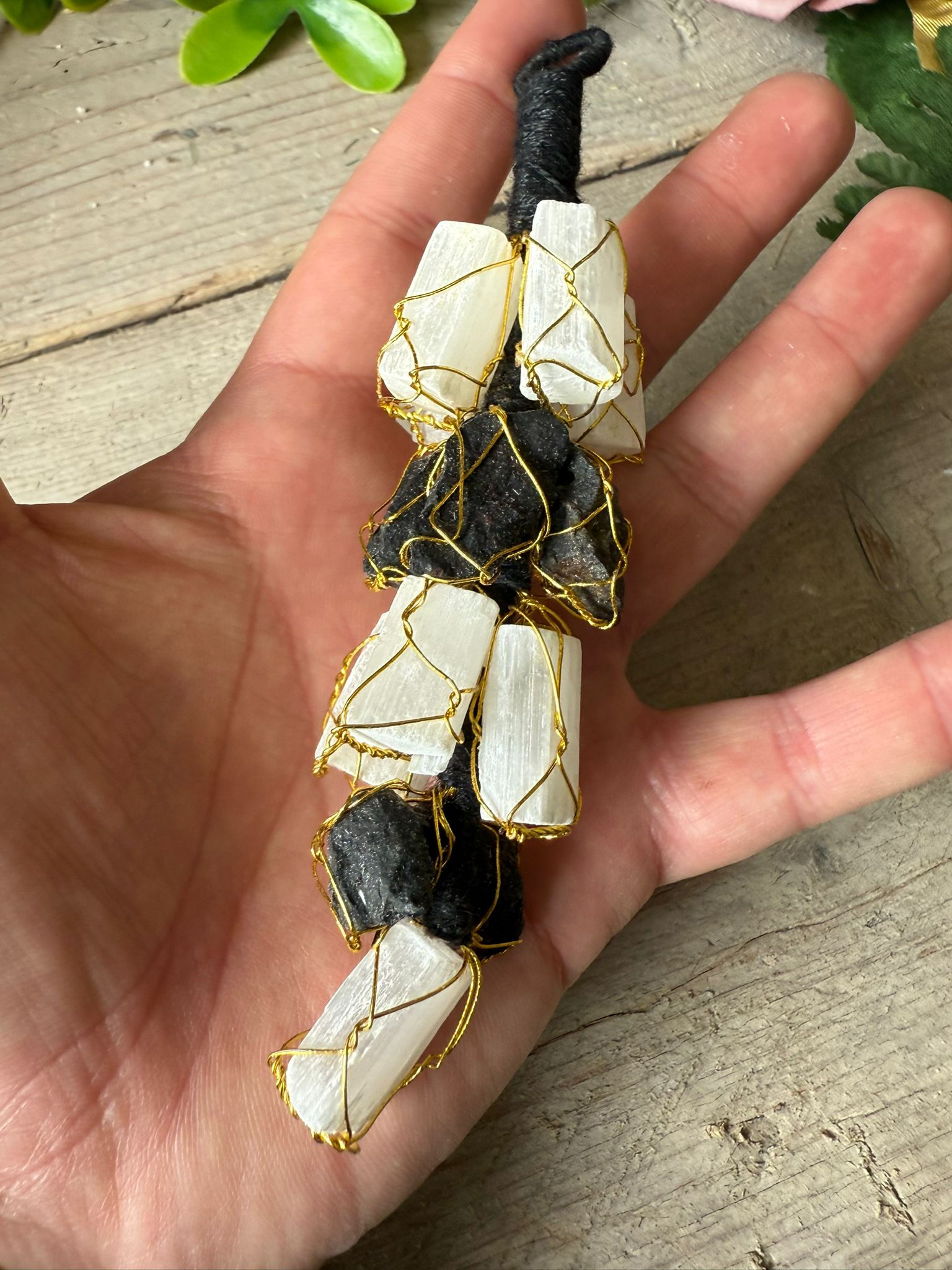 Black Tourmaline and Selenite Hanging