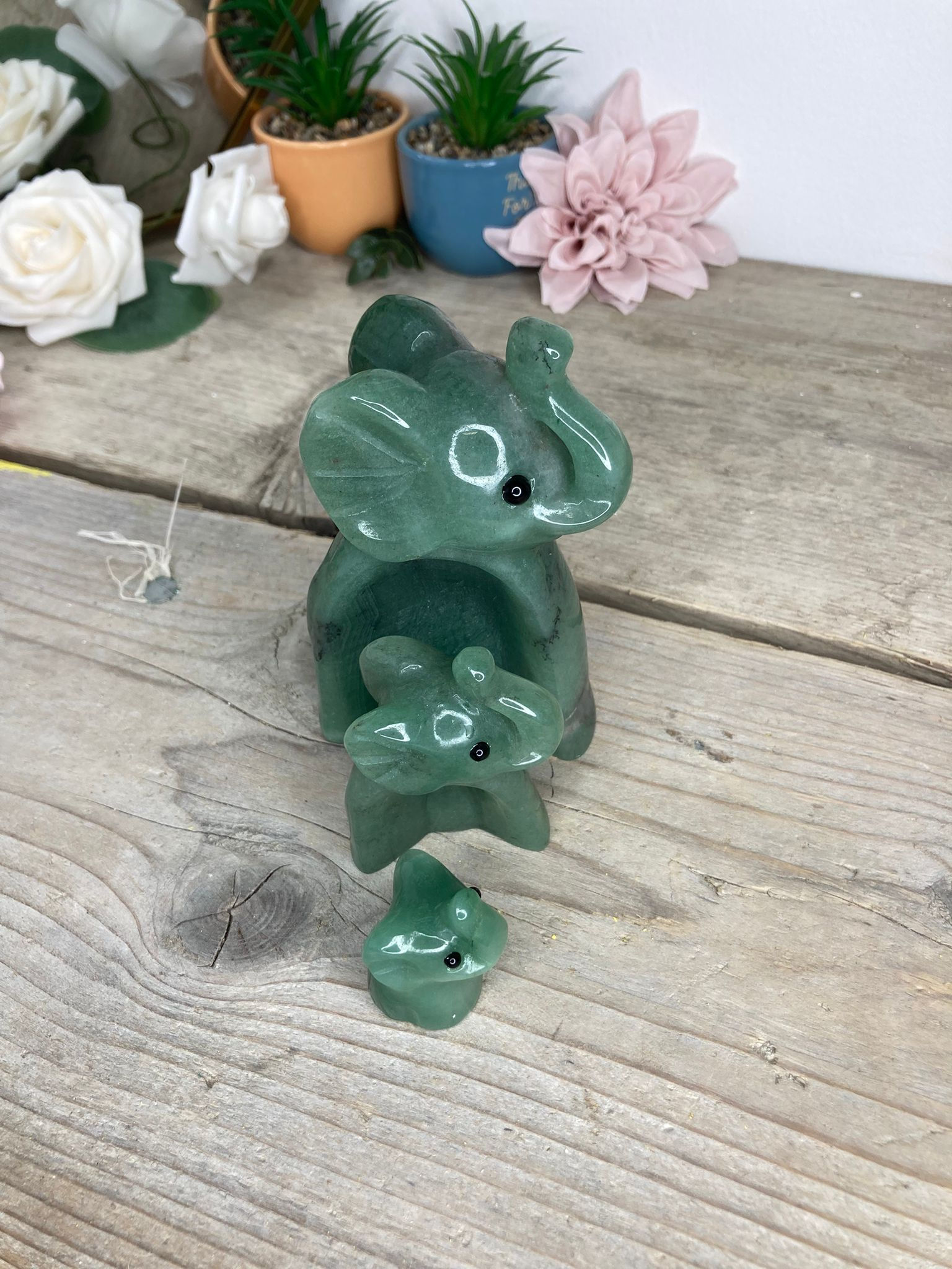 Green Aventurine Triple Elephant