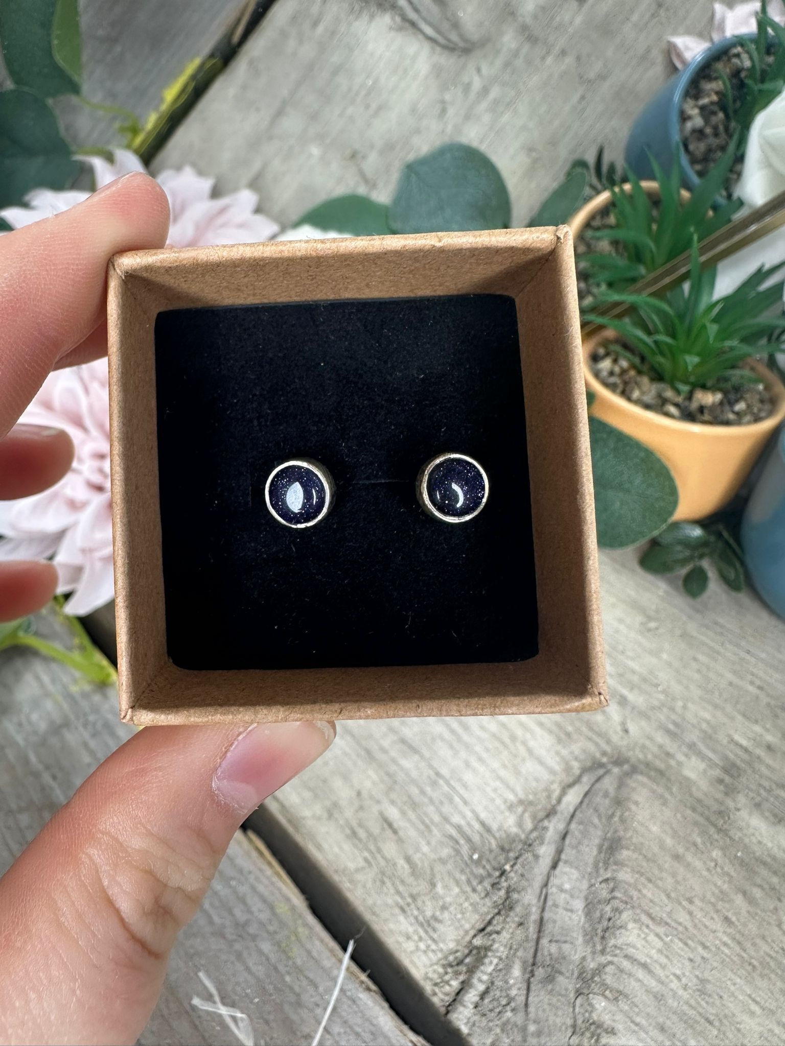 Blue Goldstone Stud Earrings