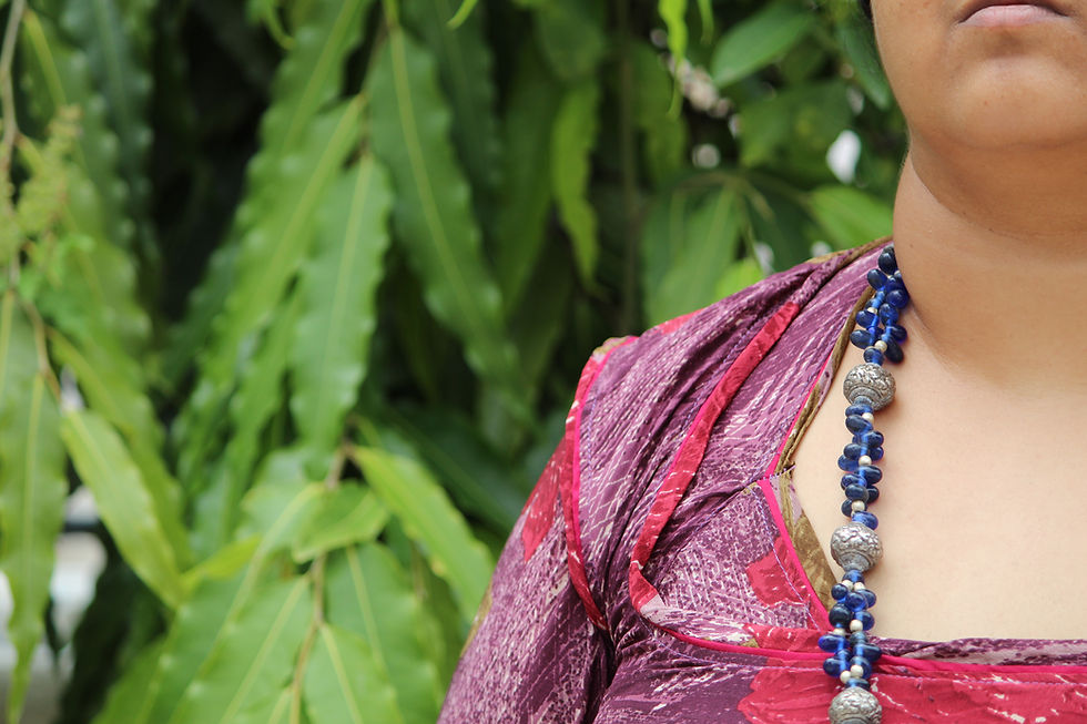 Thumbnail: Kotsa Handmade blue glass beads  necklace long design rare vintage style jewels
