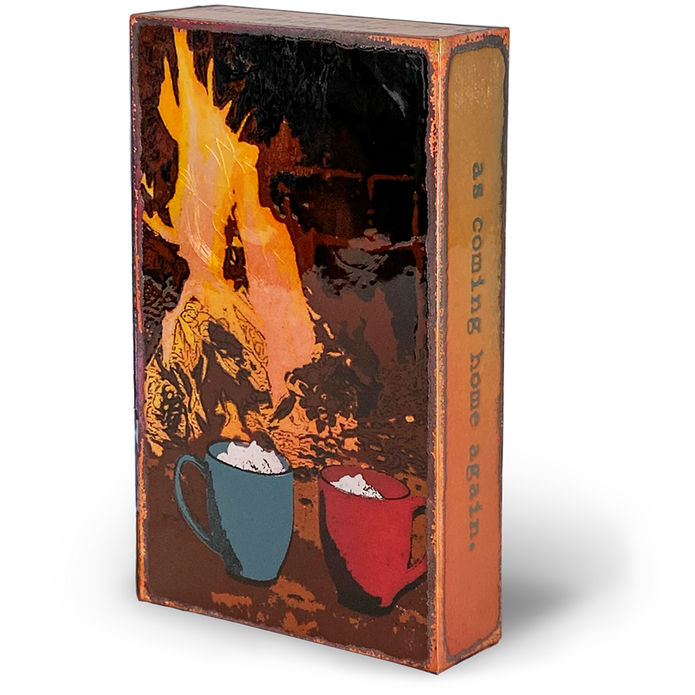 Thumbnail: Artwork showing fireplace with mugs and text: As coming home again... 258 :Fireside