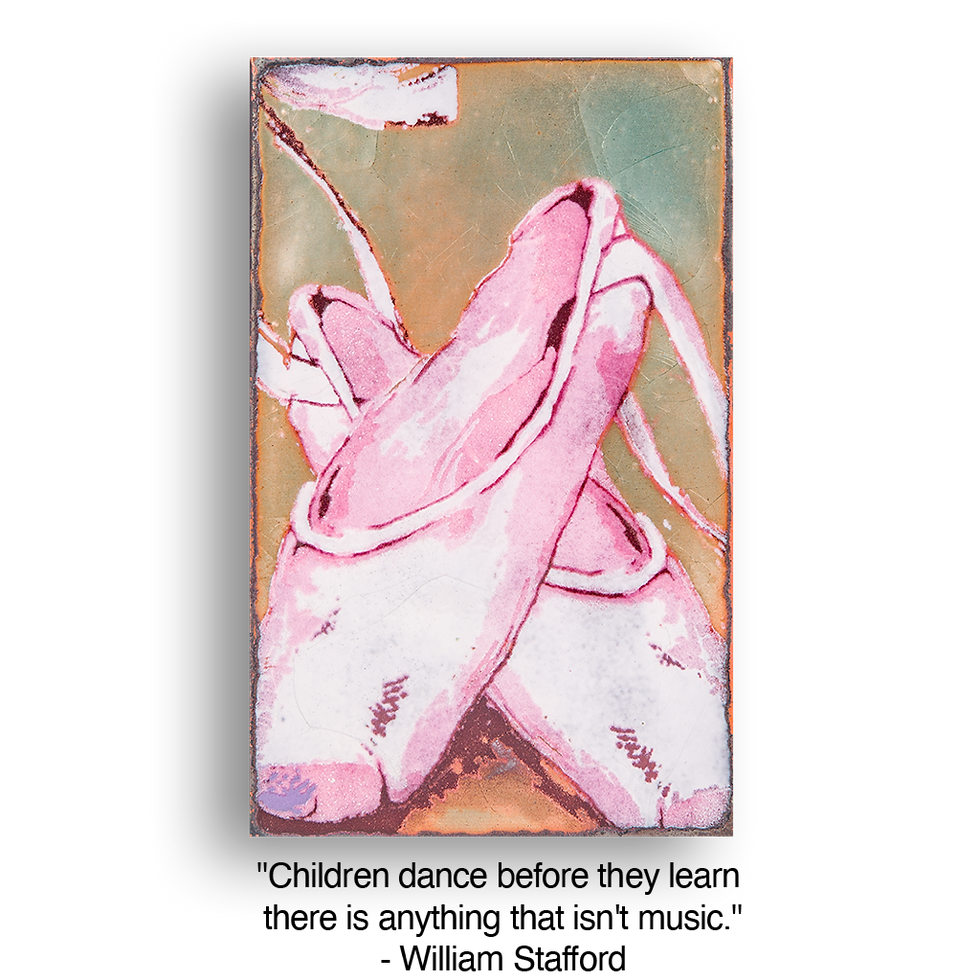 Pair of pink ballet shoes, ribbons tied, set against a watercolor background.
