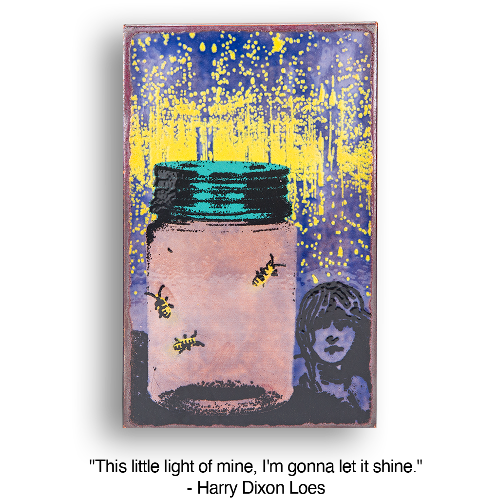 Jar with bees art, girl's face,  yellow background. 097 - You Rock!
