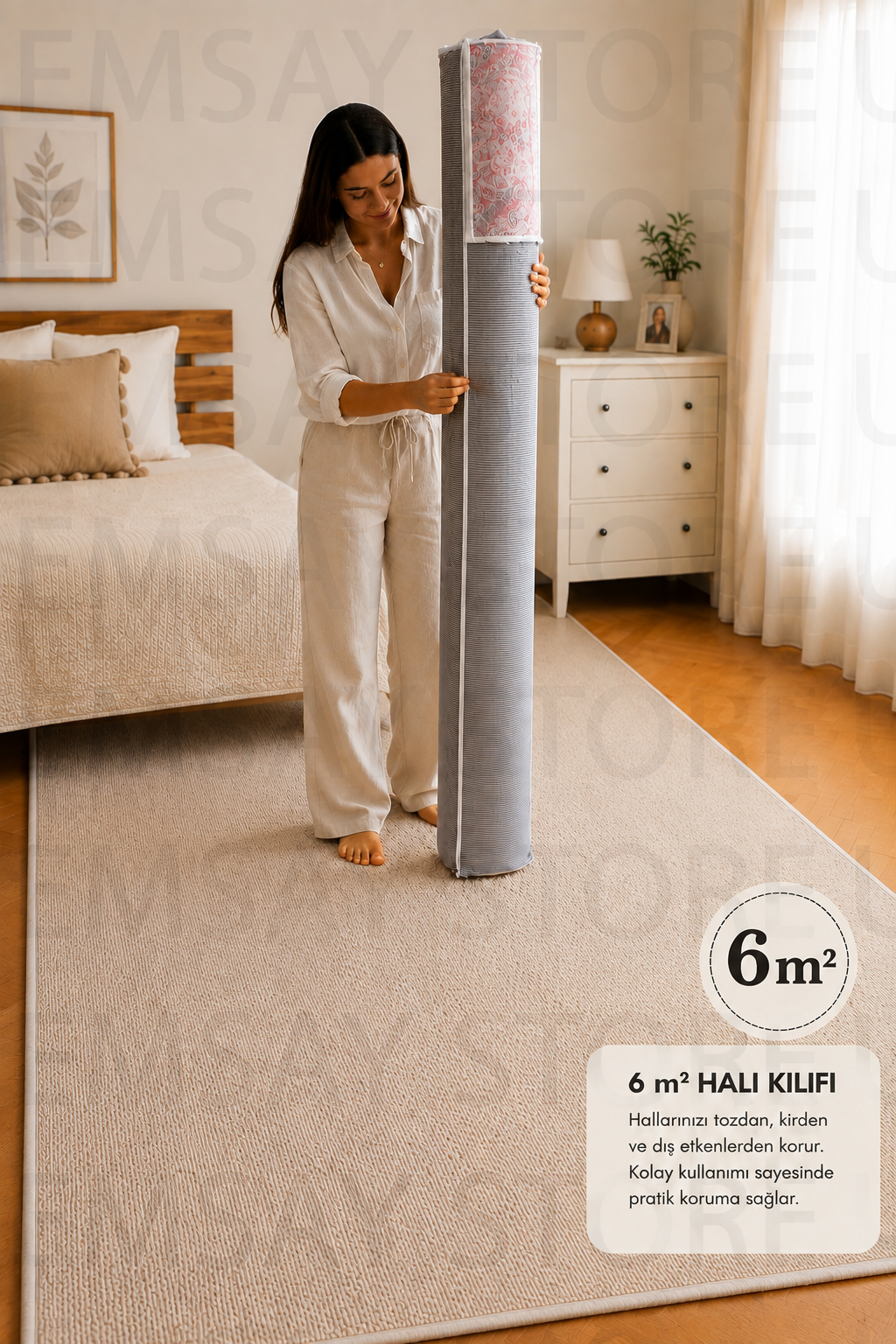 Halı Saklama Kılıfı 6 m² – Şeffaf, Fermuarlı, Toz Geçirmez