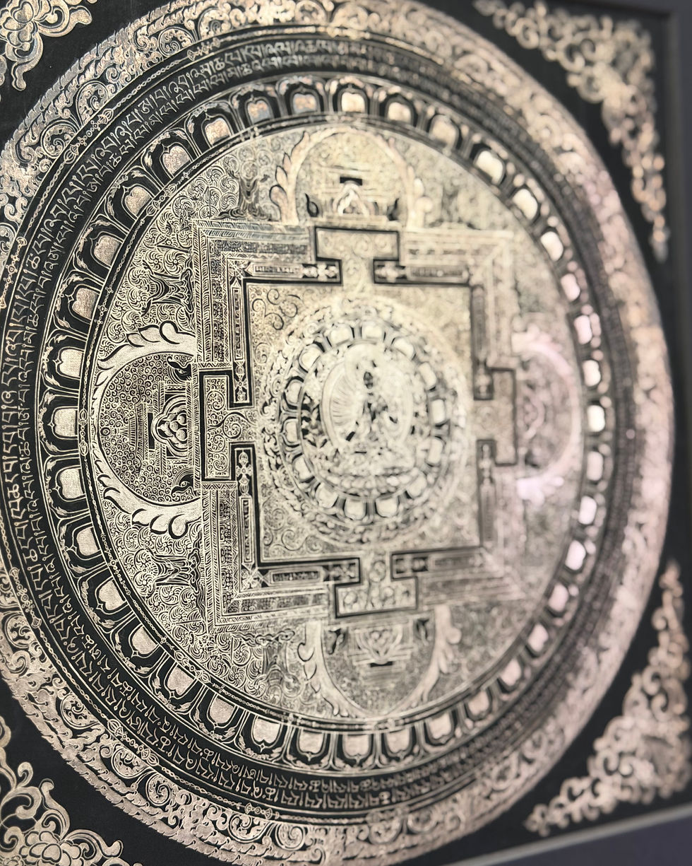 Thumbnail: 純銀白度母壇城唐卡 Silver White Tara Mandala Thangka