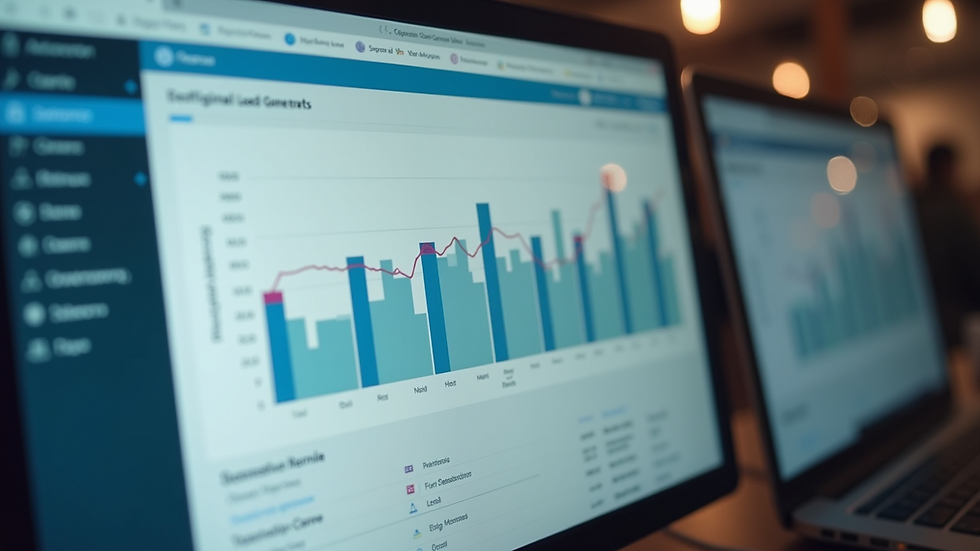 Close-up view of a computer screen displaying lead generation metrics dashboard