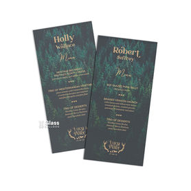 Green wedding menu with guest names printed