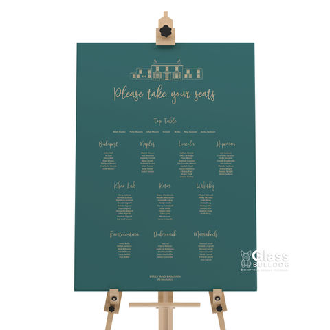 bespoke table plan with wedding venue illustration