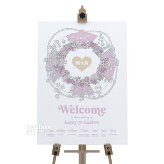 Bespoke wedding welcome sign with timeline of the day