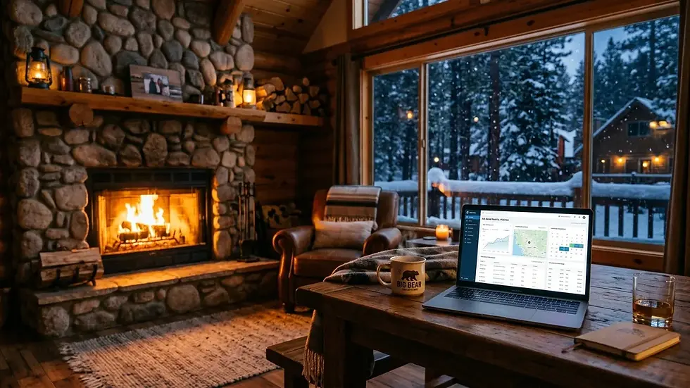 Big Bear Lake rental management professional property with fireplace and mountain cabin interior