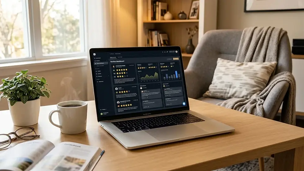 Review management dashboard for tracking five-star vacation rental guest feedback