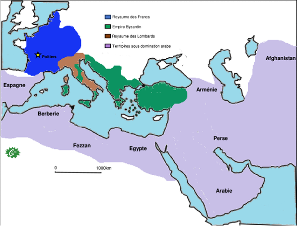 Carte de l'expansion arabe au 8ème siècle.