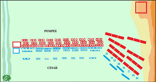 Histosim/CLAS - Schéma de la situation après le premier assaut lors de la bataille de Pharsale en 48 avant Jésus-Christ