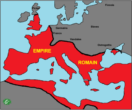 Carte de l'Empire Romain à son apogée (IVème siècle après J-C))