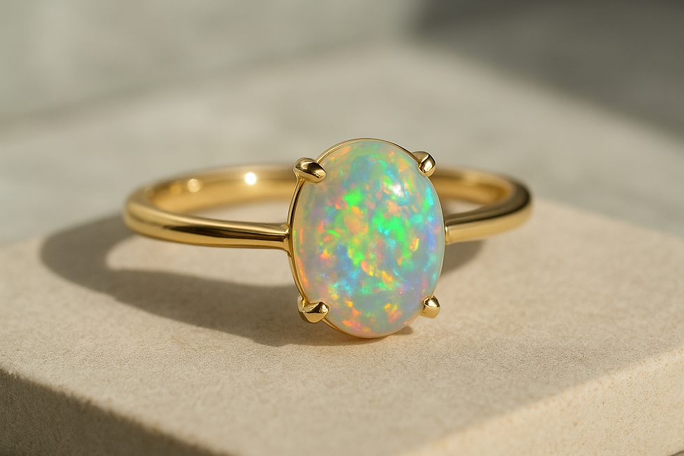 Calibrated Ethiopian opal ring, gemstone trend 2025