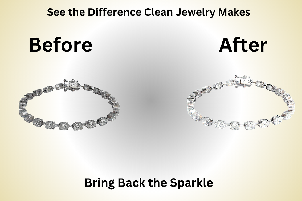 Before and after image of a silver diamond bracelet showing visible improvement after cleaning.