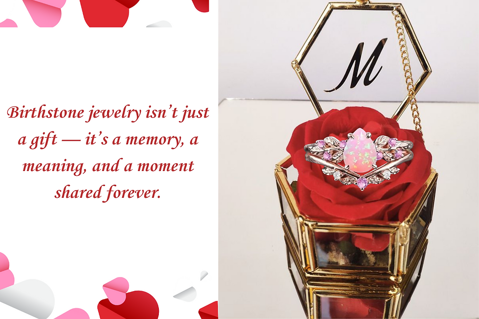 Opal birthstone ring gift in rose box, symbolizing love and special memories.
