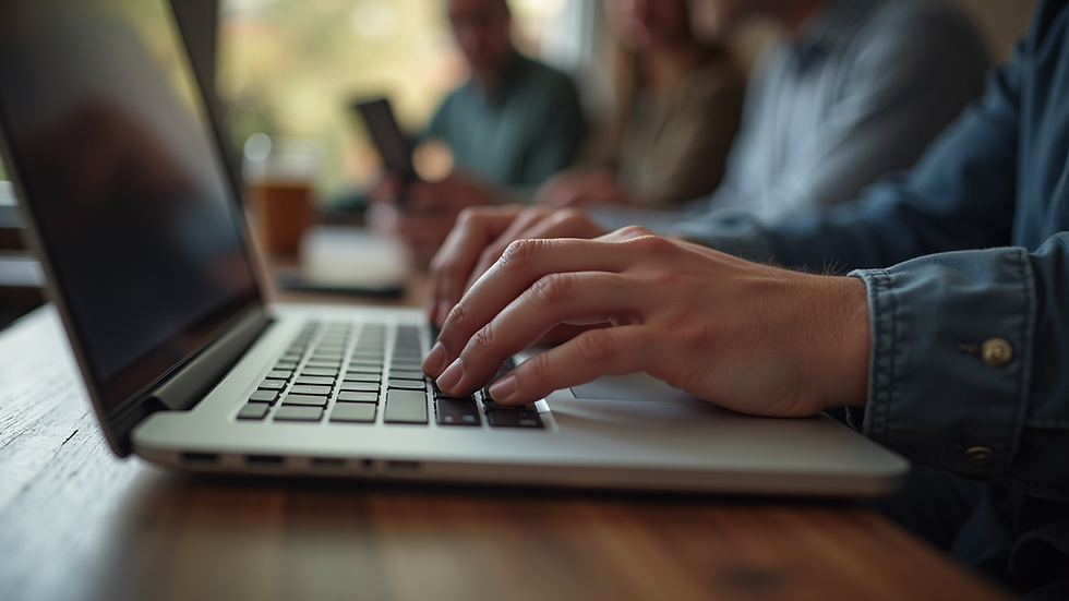 Eye-level view of a person typing a prayer request on a laptop