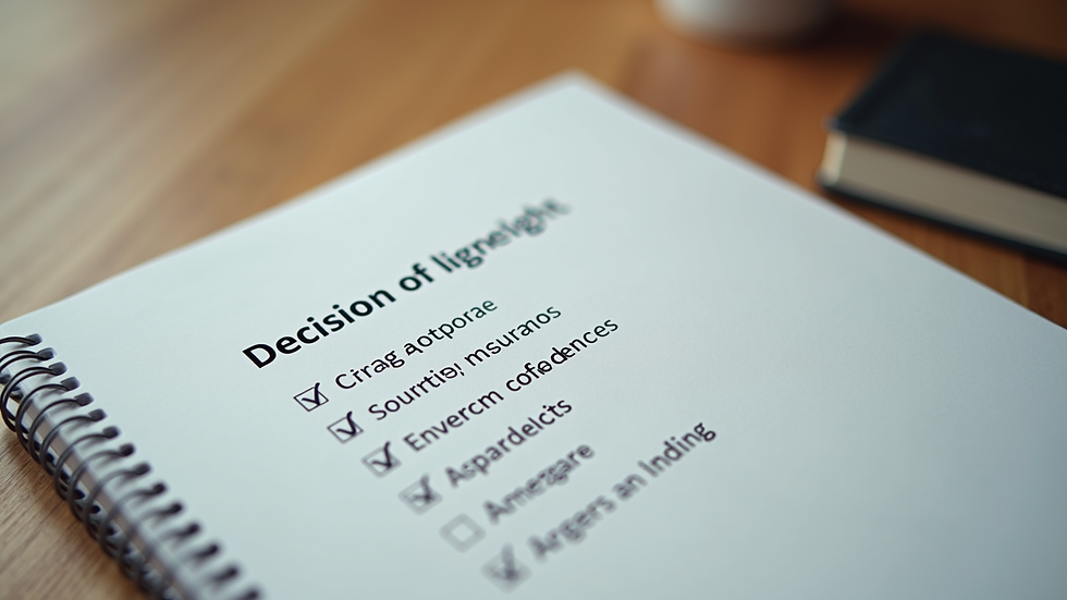 Close-up view of a notebook with a checklist of moral decision-making steps