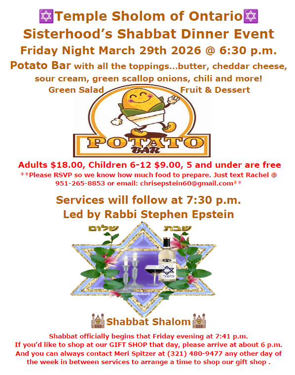 Sisterhood's Shabbat Dinner Event