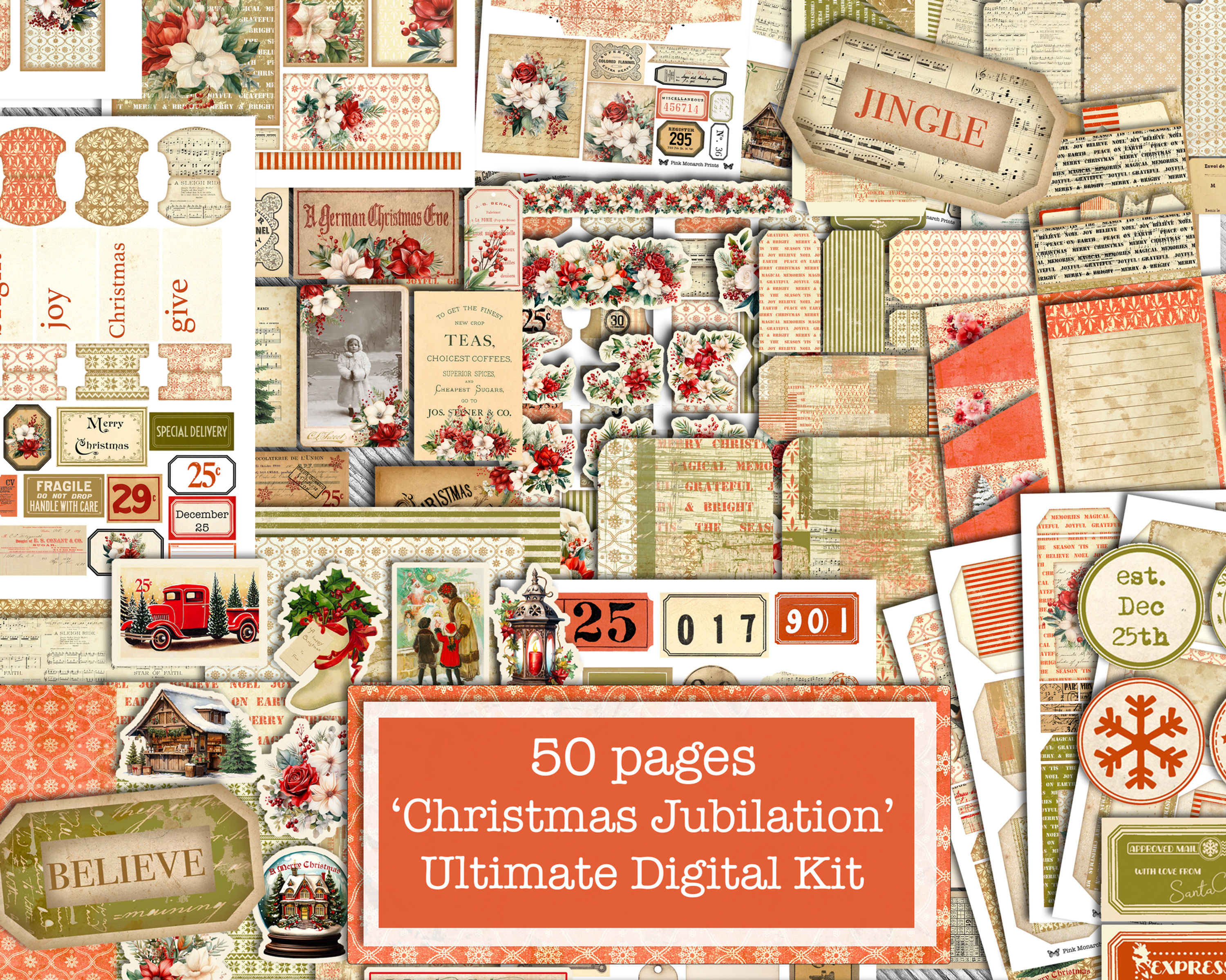 December Kit - 'Christmas Jubilation' Digital Junk Journal Kit