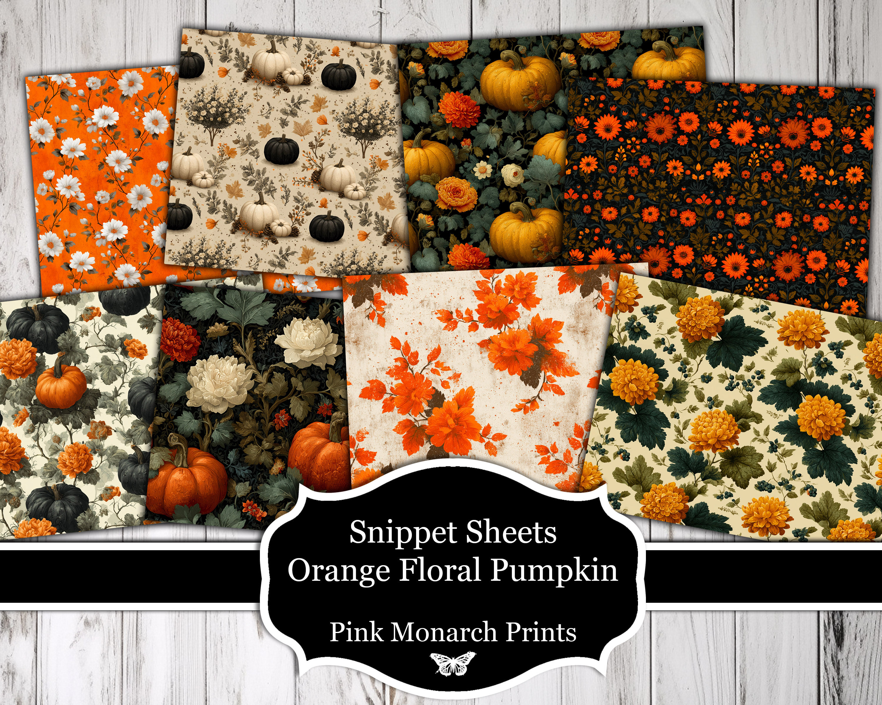 Snippet Sheets Orange Floral Pumpkin