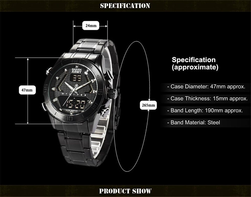 Thumbnail: SHARK ARMY Black Dual Time Digital LCD White Numer