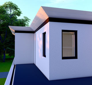 KE knife edge modern gutter system defining roofline on contemporary white flat-roof home
