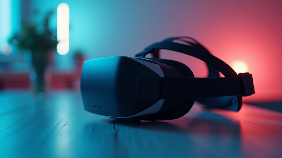 Eye-level view of a virtual reality headset on a table