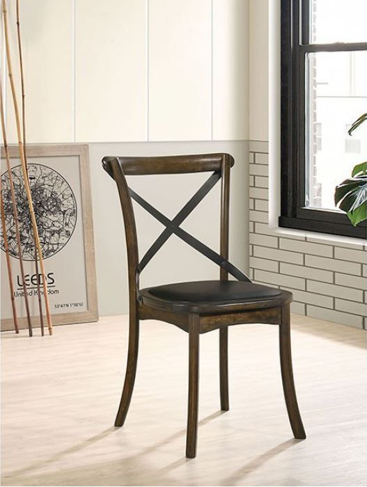 Thumbnail: BUHL I - Padded Leatherette Seat / Steel X Cross Back Design / Solid Wood