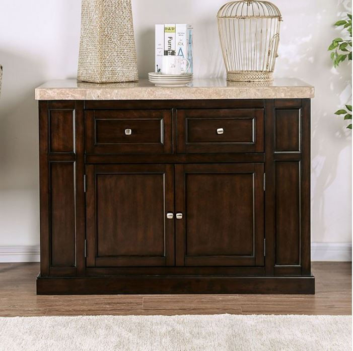 Thumbnail: FAVEN - Genuine Marble Top / Padded Brown Leatherette Seat and Back / Solid Wood