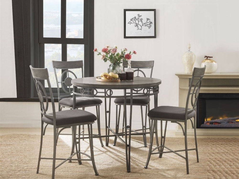 LANDIS -  Counter Height Table + 4 Counter Height Chairs / Fabric Seat Cushion