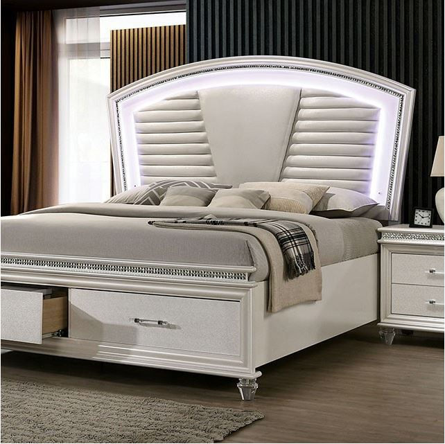 Thumbnail: MADDIE - LED Tough Lights / White Padded Fabric Headboard / Solid Wood / Luxury