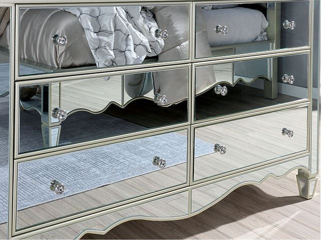 Thumbnail: ELIORA - Padded Leatherette Headboard / Crystal Acrylic Buttons / Mirror Panels