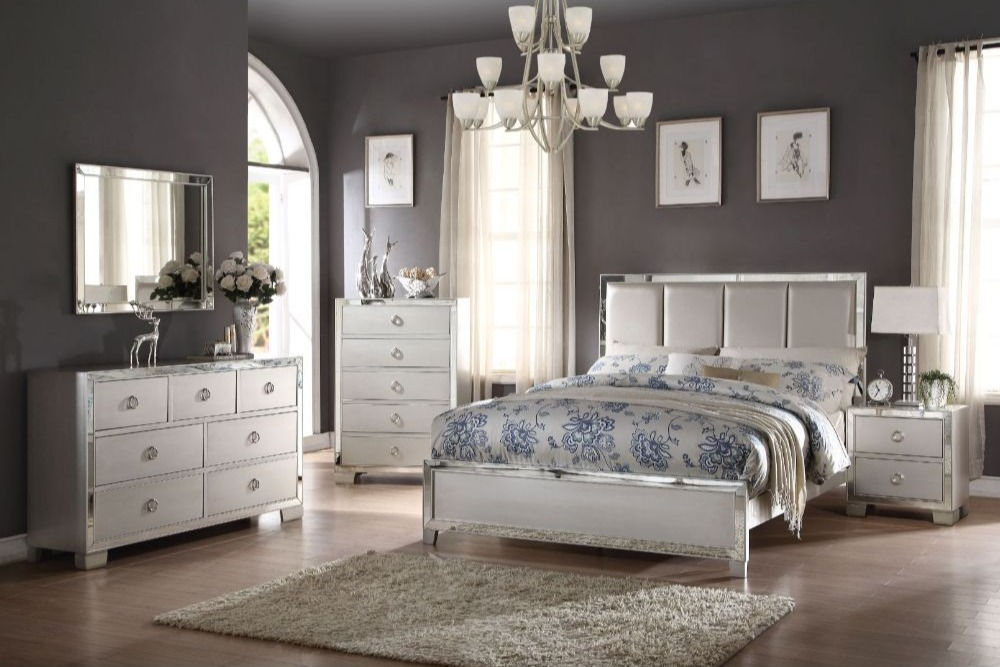 VOEVILLE - PU Padded Headboard / Mirror Trim Inlay (Box Spring Required)