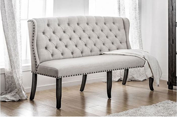 Thumbnail: SANIA III - 84" Dining Table + 3-Seater Loveseat Bench / Fabric / Solid Wood