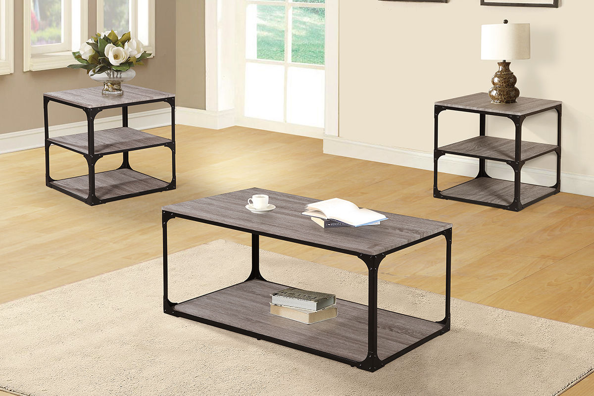 3PCS - PAPER VENEER TOP COFFEE TABLE SET