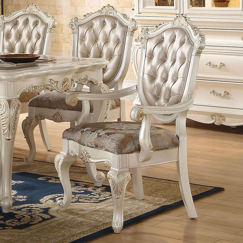 Thumbnail: CHANTELLE - 9pcs ( Table + 6 Side Chairs + 2 Arm Chairs ) / Pearl White PU Seat