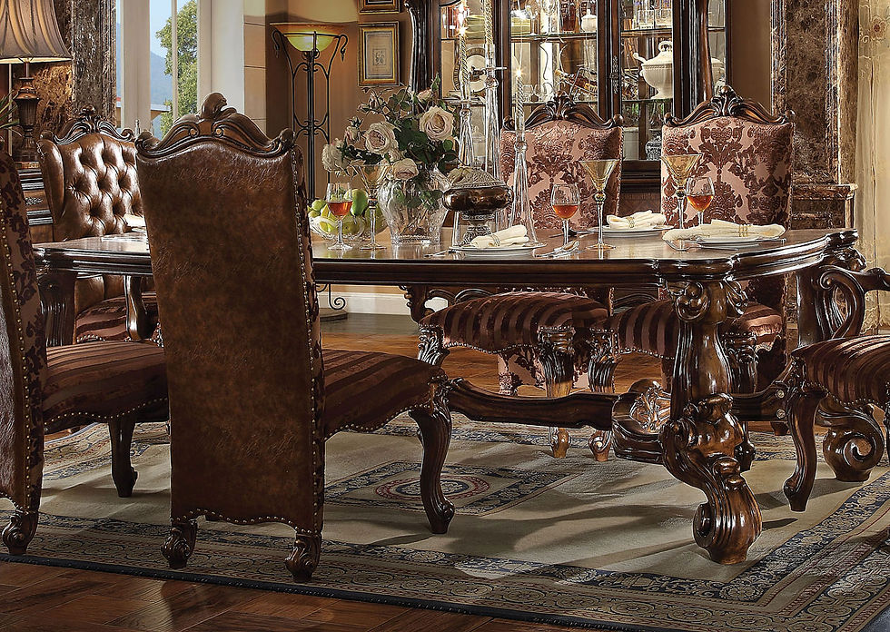 Thumbnail: VERSAILLES - 7pcs ( Table + 4 Side Chairs + 2 Arm Chairs ) / Fabric Seat