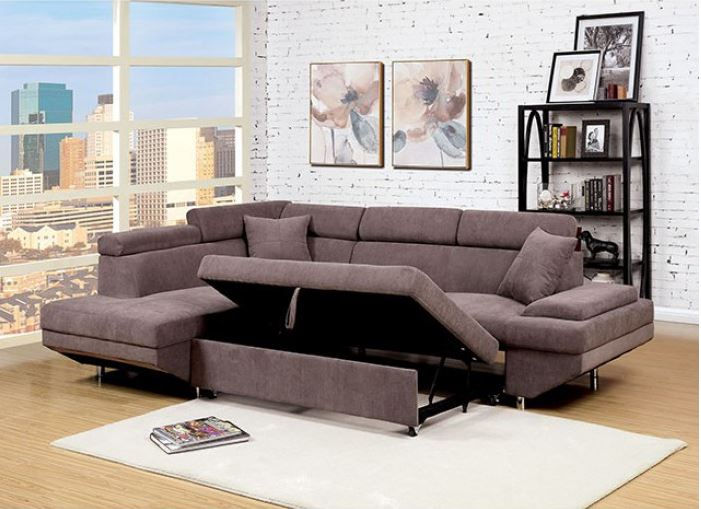 Thumbnail: FOREMAN - Chaise on Left Side / Flannelette / Plush Seat & Cushions/ Chrome Legs
